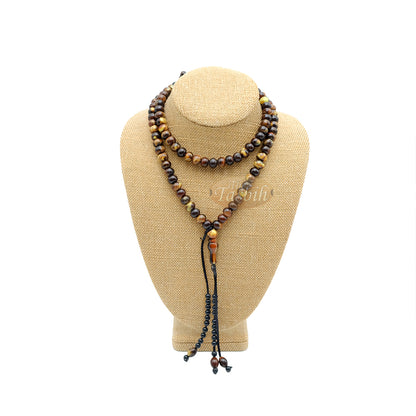 Tasbih Manik Oval Datar Coklat Tua Marmer 100 Manik Afrika Barat (33,34,33 bagian)