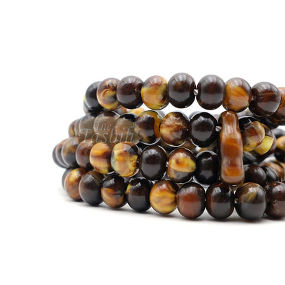 West African Tasbih | 100-Bead Marble Dark Brown Acrylic Oval Beads (33,34,33 Division)