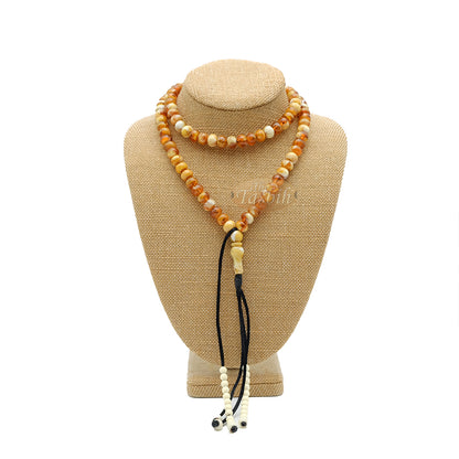 Tasbih Manik Oval Datar Coklat Muda Marmer 100 Manik Afrika Barat (33,34,33 bagian)