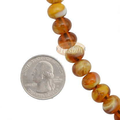 West African Tasbih | 100-Bead Marble Light Brown Acrylic Oval Beads (33,34,33 Division)