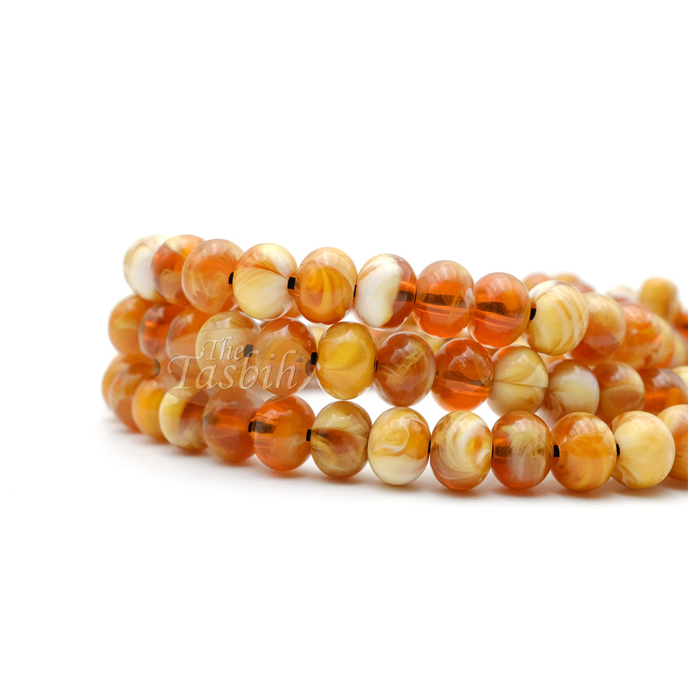 Tasbih Manik Oval Datar Coklat Muda Marmer 100 Manik Afrika Barat (33,34,33 bagian)