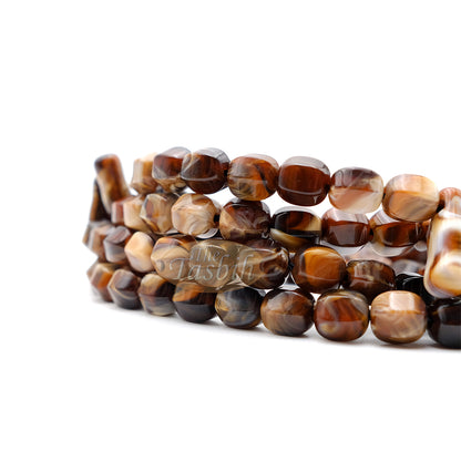 West African Tasbih | 100-Bead Marble Dark Brown Acrylic Hexagon Beads (11,22,34,33 Division)