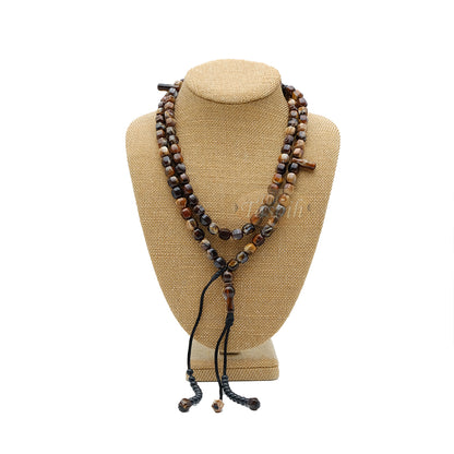 West African Tasbih | 100-Bead Marble Dark Brown Acrylic Hexagon Beads (11,22,34,33 Division)