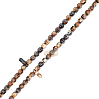 West African Tasbih | 100-Bead Marble Dark Brown Acrylic Hexagon Beads (11,22,34,33 Division)