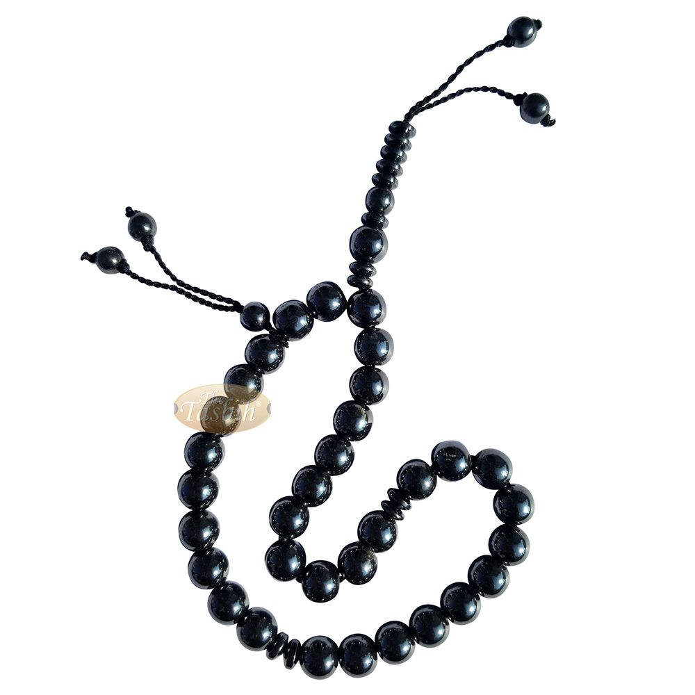 Round 33-Bead Tasbih Hematine Beads 8 mm Double Dividers Prayer Beads Zikr Beads Rosary