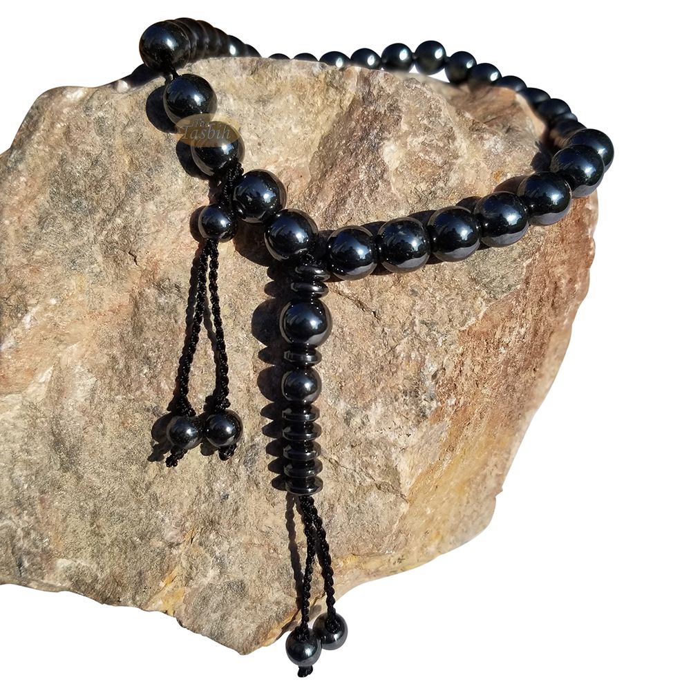 Round 33-Bead Tasbih Hematine Beads 8 mm Double Dividers Prayer Beads Zikr Beads Rosary