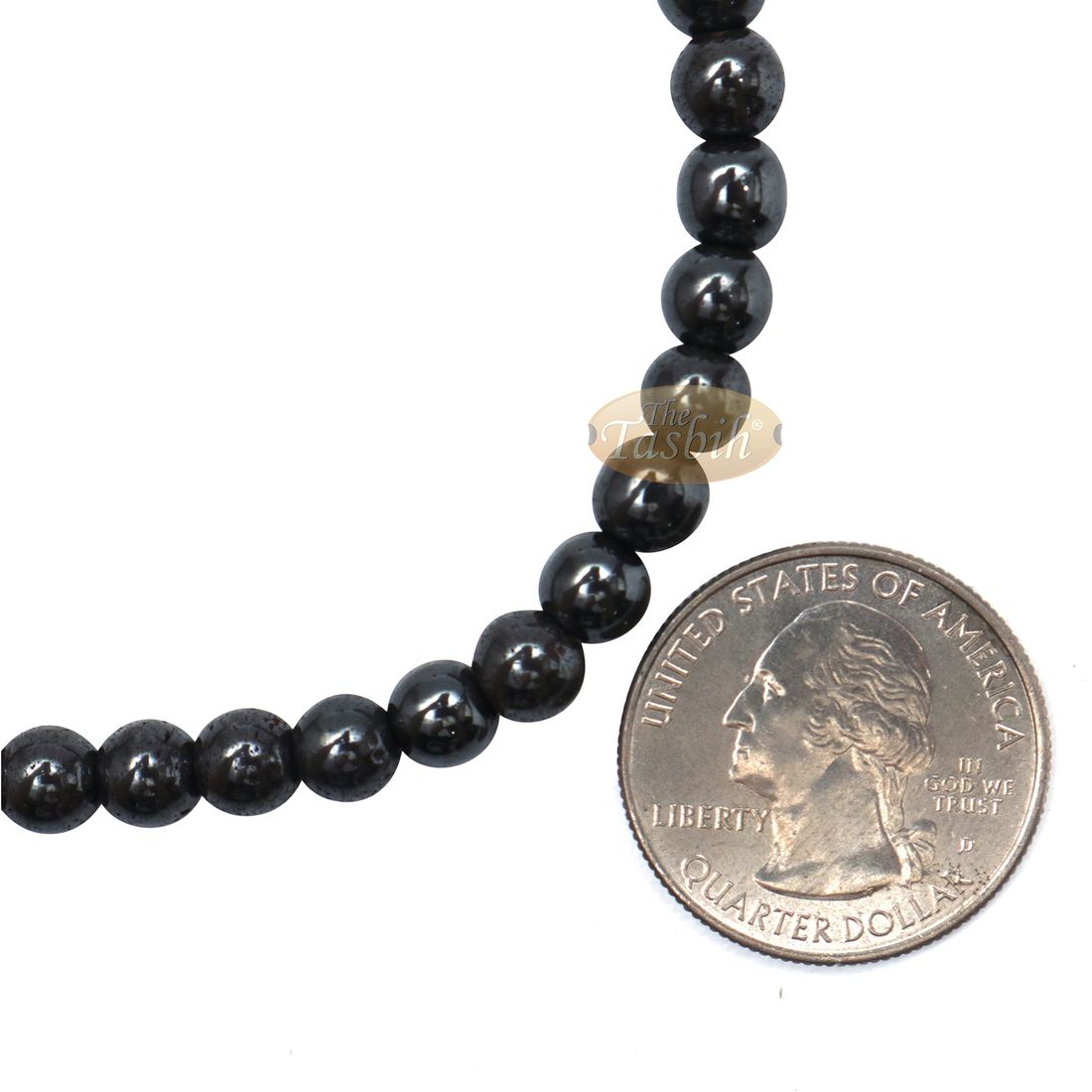Small Tasbih Bracelet 33-Bead Hematite 6mm Round Beads with Cylinder Lock and Stops Adjustable