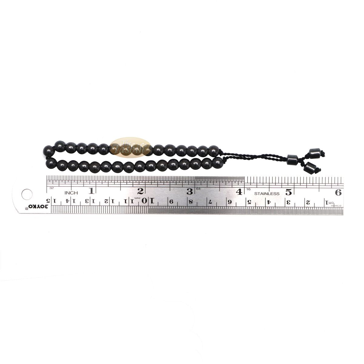 Small Tasbih Bracelet 33-Bead Hematite 6 mm Round Beads with Cylinder Lock and Stops Adjustable