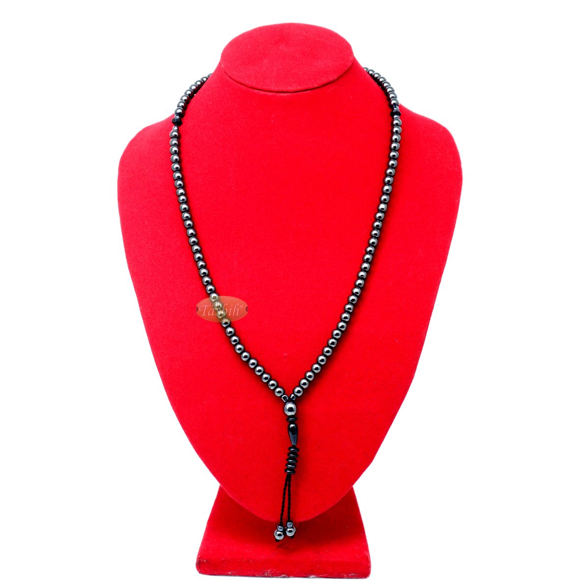99-Bead Prayer Tasbih – Small 6 mm Hematite Beads with Saucer Dividers and 3 mm Accent – Islamic Stone Rosary Sibha Dhikr Tasbeeh with Gift Box