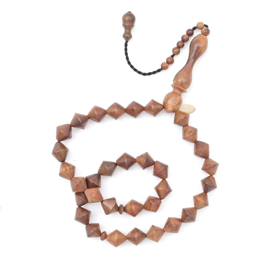 Brown Kuka 33ct Tasbih Prayer Beads - Handcrafted Conical Genuine Brown Color Shiny Seed Rosary Beads Choose Sizes 8 to 10mm