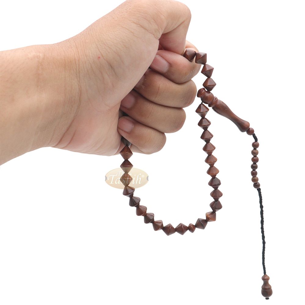Brown Kuka 33ct Tasbih Prayer Beads – Adjustable Handcrafted 8×8 mm Conical Genuine brown Color Shiny Seed Rosary Beads in Gift Box