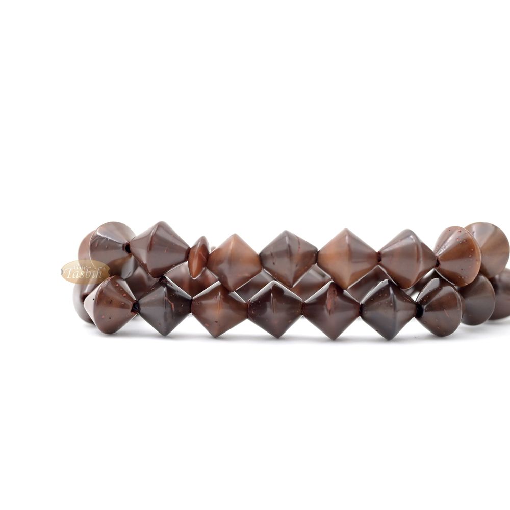Brown Kuka 33ct Tasbih Prayer Beads – Adjustable Handcrafted Conical Genuine brown Color Shiny Seed Rosary Beads in Gift Box