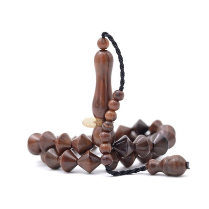 Brown Kuka 33ct Tasbih Prayer Beads – Adjustable Handcrafted Conical Genuine brown Color Shiny Seed Rosary Beads in Gift Box