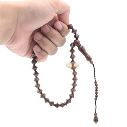 Brown Kuka 33ct Tasbih Prayer Beads – Adjustable Handcrafted Conical Genuine brown Color Shiny Seed Rosary Beads in Gift Box