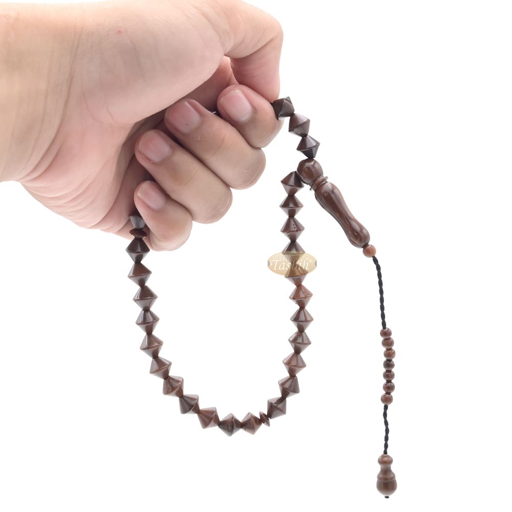 Brown Kuka 33ct Tasbih Prayer Beads – Adjustable Handcrafted Conical Genuine brown Color Shiny Seed Rosary Beads in Gift Box