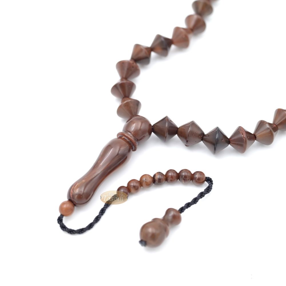 Brown Kuka 33ct Tasbih Prayer Beads – Adjustable Handcrafted Conical Genuine brown Color Shiny Seed Rosary Beads in Gift Box