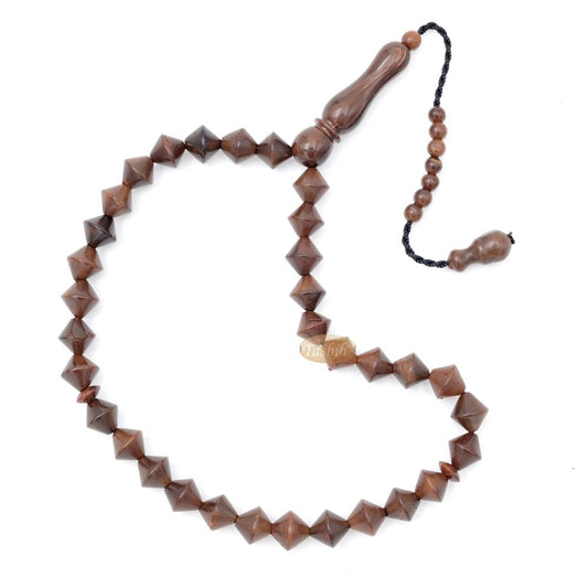 Brown Kuka 33ct Tasbih Prayer Beads – Adjustable Handcrafted Conical Genuine brown Color Shiny Seed Rosary Beads in Gift Box