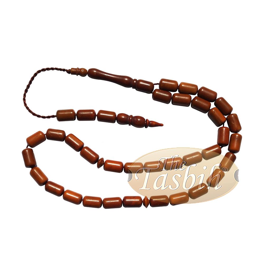 Long Barrel Shape Dark Brown 33-Bead Kuka 6×10 mm Turkish Style Koka Tasbih Zikir Tasbih Prayer Beads