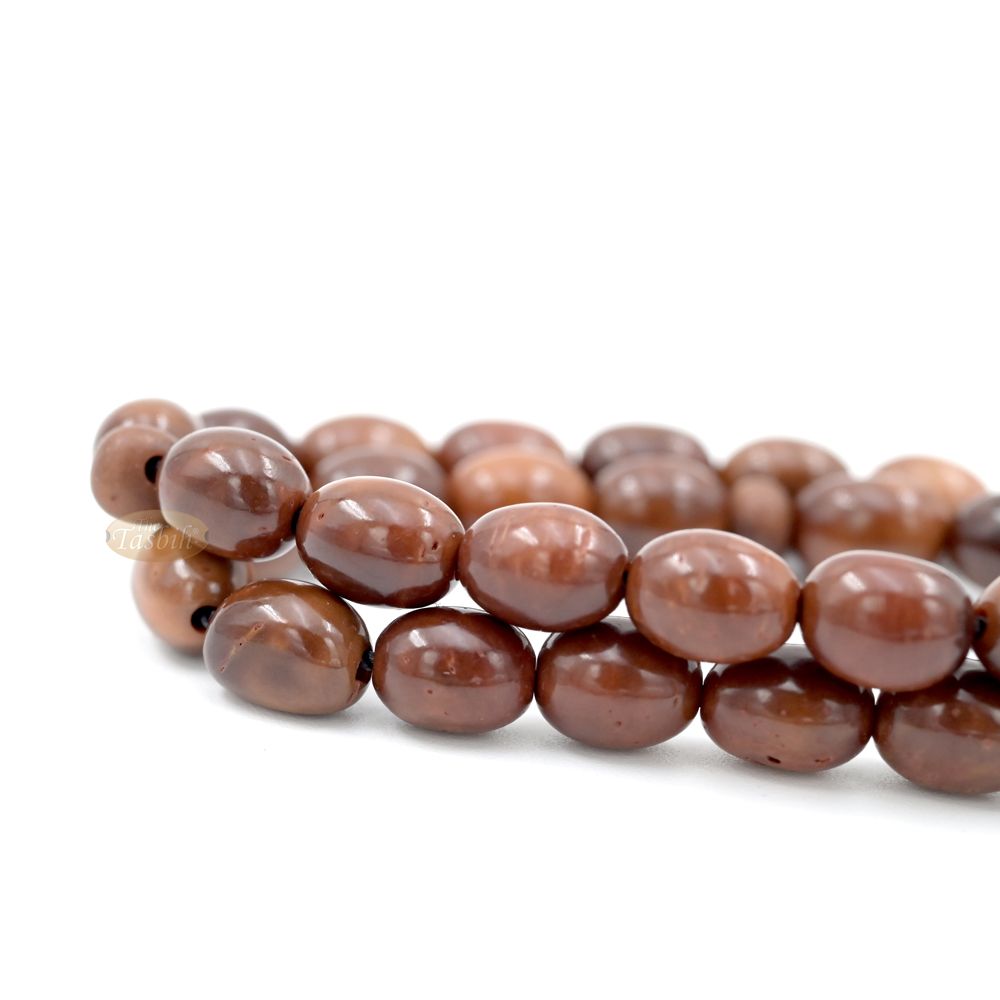 Genuine Kuka Tasbih 6×9 mm Date-Shaped – Muslim Misbaha Natural Color with 33 Beads