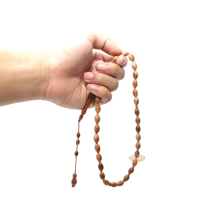 Genuine Kuka Tasbih - 8x10 mm Small 33-Bead Long Tapered Oval Shaped Natural Color