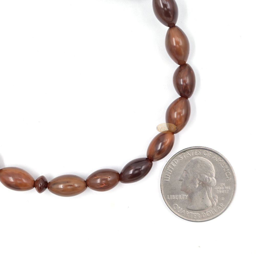 Genuine Kuka Tasbih – 8×13 mm Small 33-Bead Long Tapered Oval Shaped Natural Color