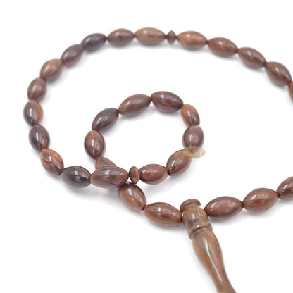 Genuine Kuka Tasbih – 8×13 mm Small 33-Bead Long Tapered Oval Shaped Natural Color