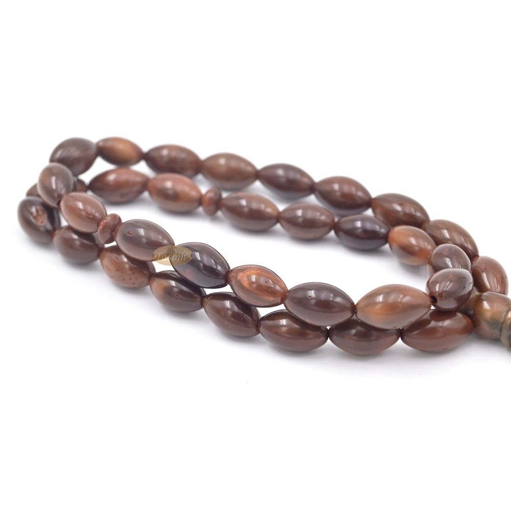 Genuine Kuka Tasbih – 8×13 mm Small 33-Bead Long Tapered Oval Shaped Natural Color