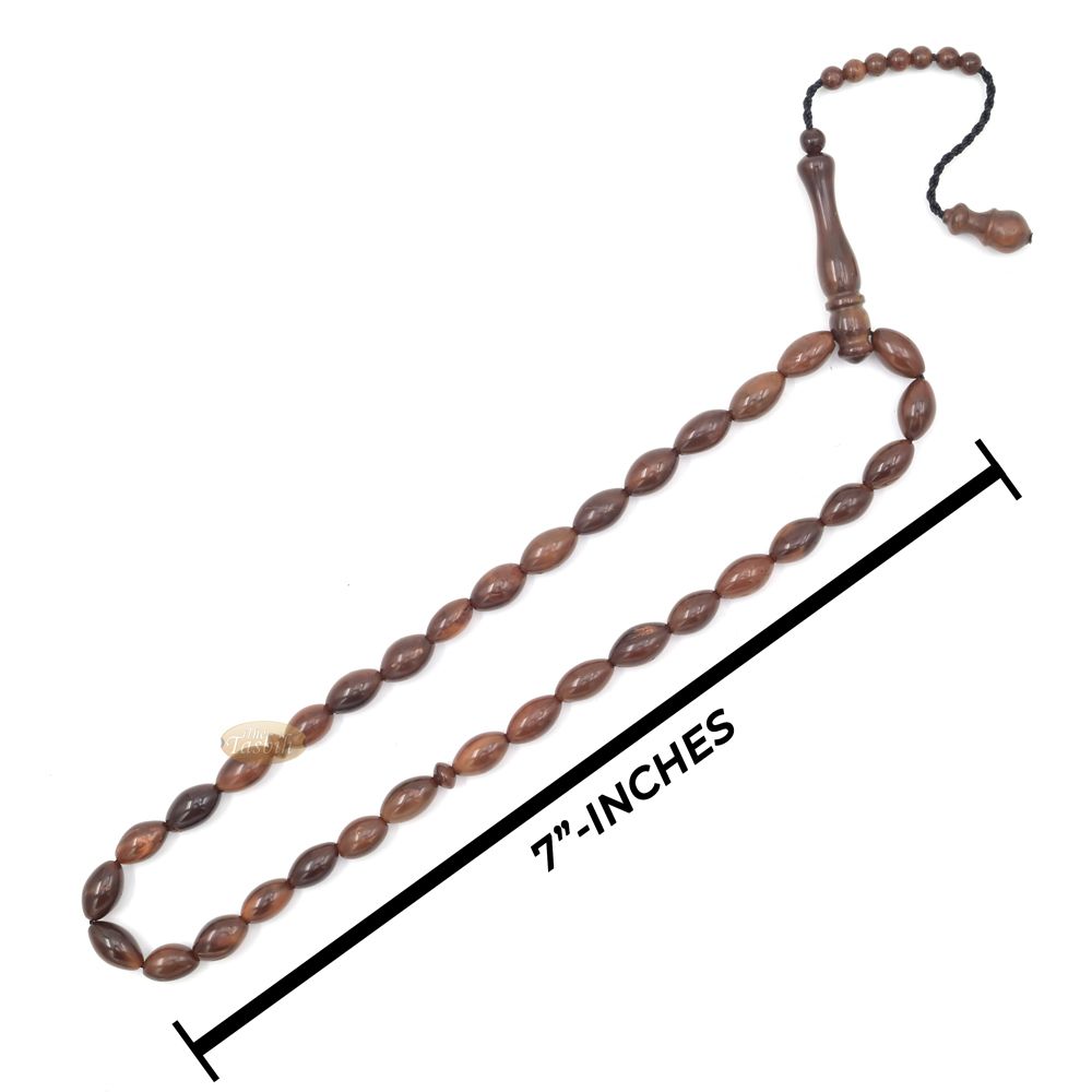 Genuine Kuka Tasbih – 8×13 mm Small 33-Bead Long Tapered Oval Shaped Natural Color