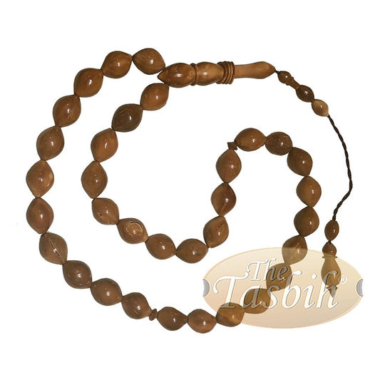 Exotic 33-Ct Date-Shaped 9x12mm Natural Color Kuka Prayer Beads with Rings on Alif
