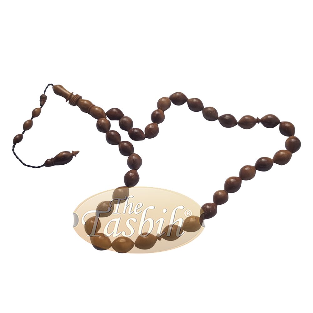 Exotic 33-Ct Date-Shaped 9×12 mm Natural Color Kuka Prayer Beads with Rings On Alif