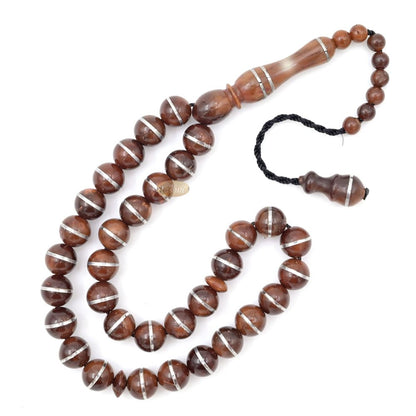Natural Genuine Kuka Seed Tasbih Misbaha 33 count 8 mm Metal Inlay Beads
