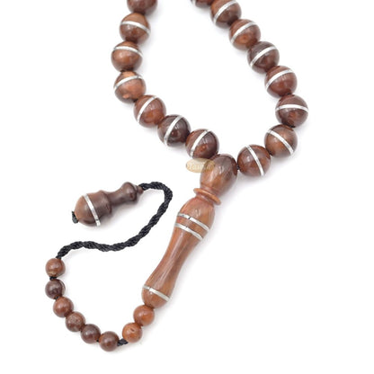 Natural Genuine Kuka Seed Tasbih Misbaha 33 count 8 mm Metal Inlay Beads