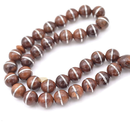 Natural Genuine Kuka Seed Tasbih Misbaha 33 count 8 mm Metal Inlay Beads