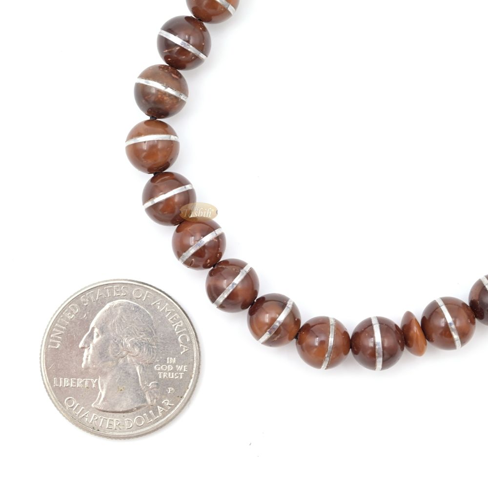 Natural Genuine Kuka Seed Tasbih Misbaha 33 count 8 mm Metal Inlay Beads