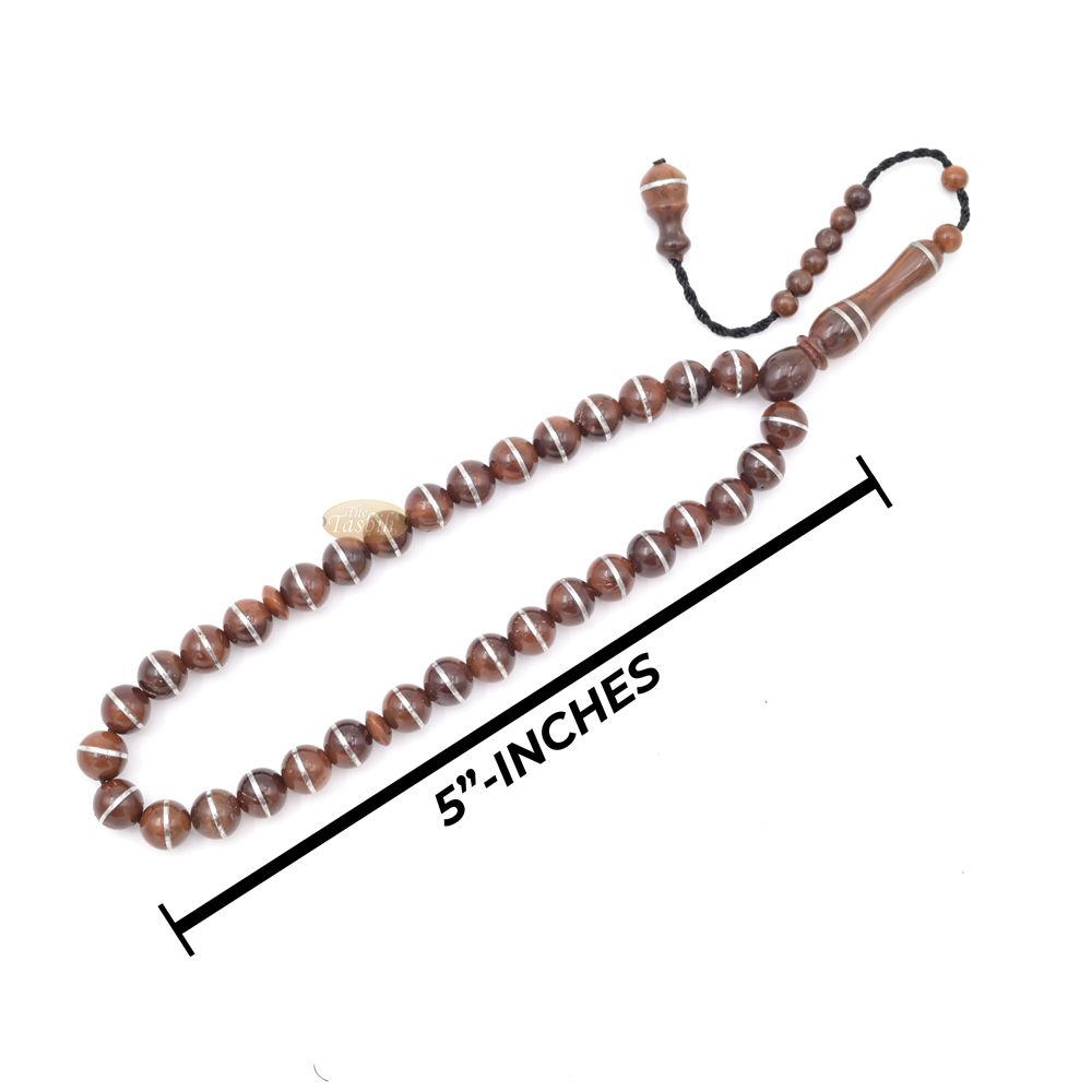 Natural Genuine Kuka Seed Tasbih Misbaha 33 count 8 mm Metal Inlay Beads