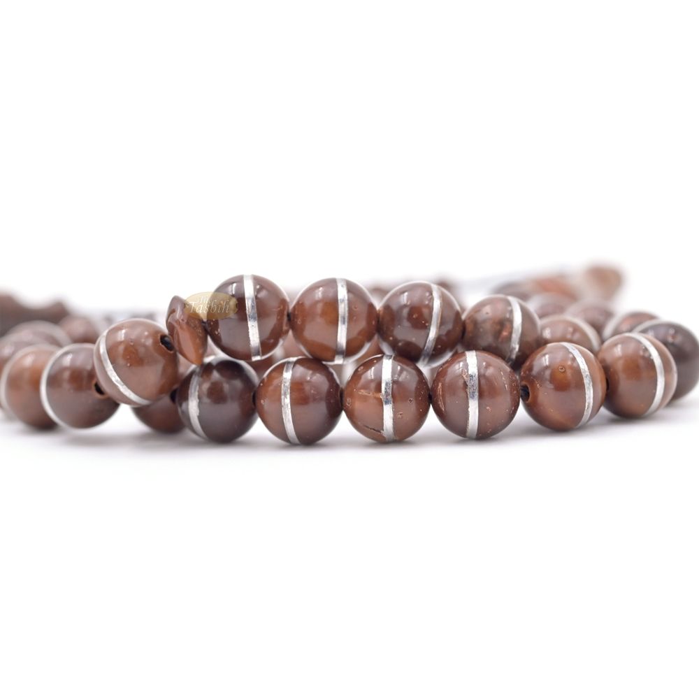 Natural Genuine Kuka Seed Tasbih Misbaha 33 count 8 mm Metal Inlay Beads
