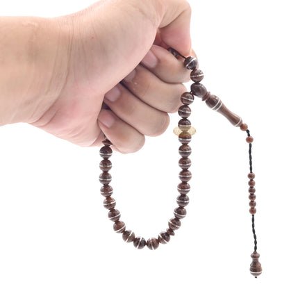 Tasbih Misbaha Biji Kuka Asli Alami, 33 buah, Manik-manik Bertatahkan Logam 8 mm