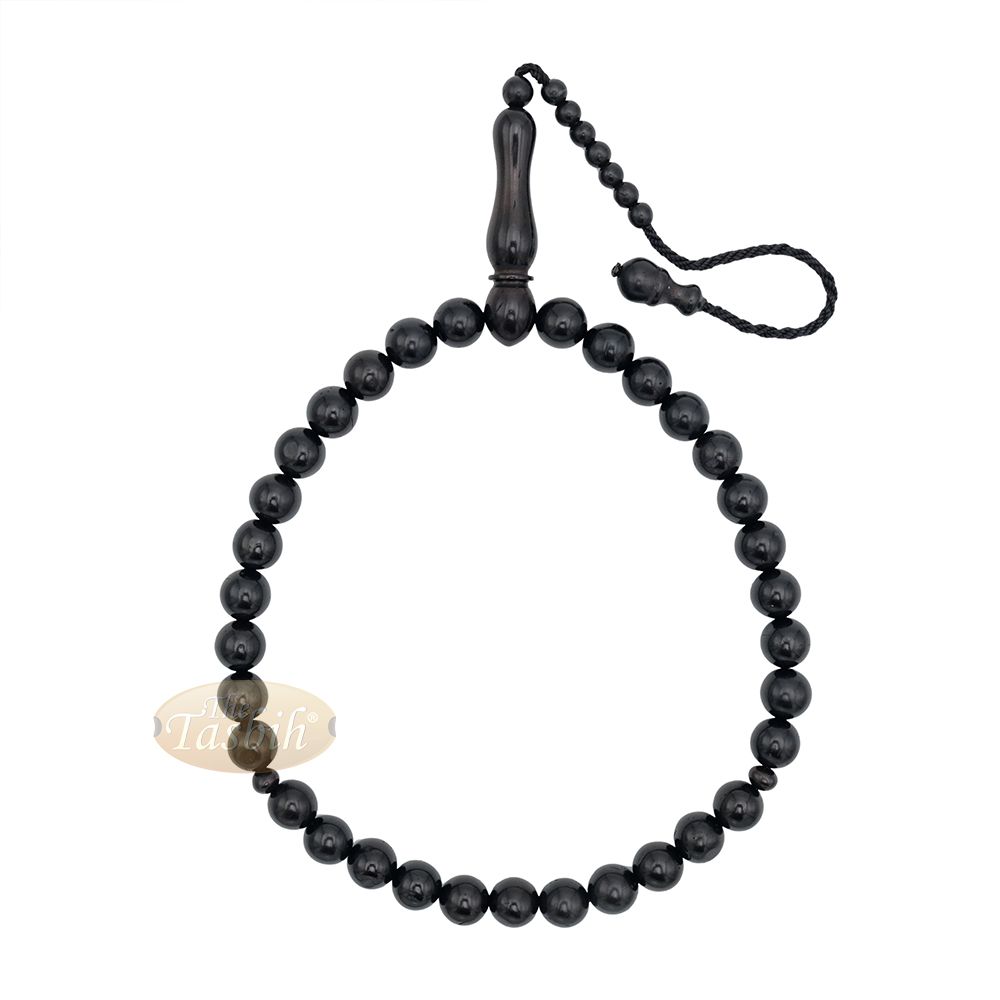 Black Kuka 33ct Tasbih Prayer Beads – Handcrafted 9 mm Round Genuine Natural Color Shiny Seed Rosary Beads in Gift Box