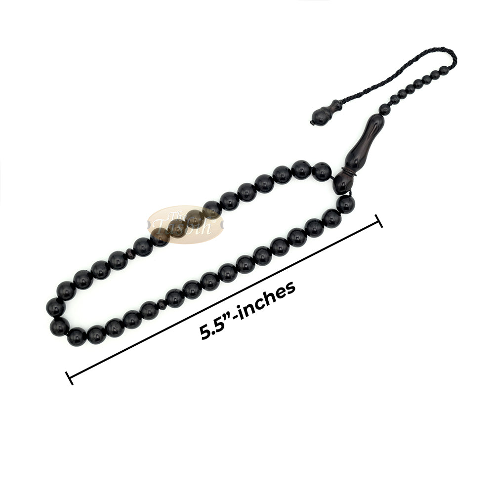 Black Kuka 33ct Tasbih Prayer Beads - Handcrafted 9 mm Round Genuine Natural Color Shiny Seed Rosary Beads in Gift Box