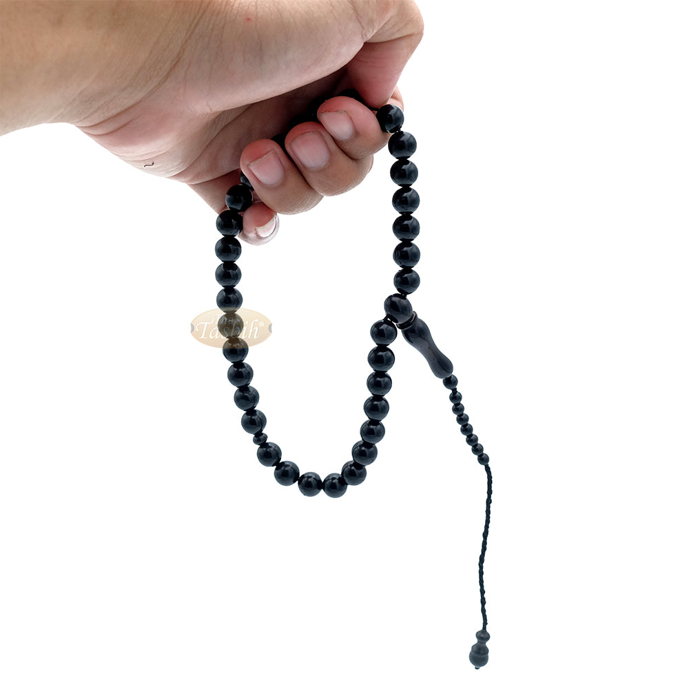 Black Kuka 33ct Tasbih Prayer Beads - Handcrafted 9 mm Round Genuine Natural Color Shiny Seed Rosary Beads in Gift Box