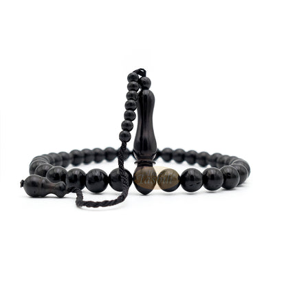 Black Kuka 33ct Tasbih Prayer Beads - Handcrafted 9 mm Round Genuine Natural Color Shiny Seed Rosary Beads in Gift Box