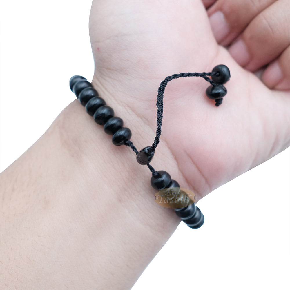 Small Black Kuka 33ct Tasbih Bracelet – Adjustable Handcrafted 5x8mm Short Barrel Genuine Seed Misbaha in Gift Box