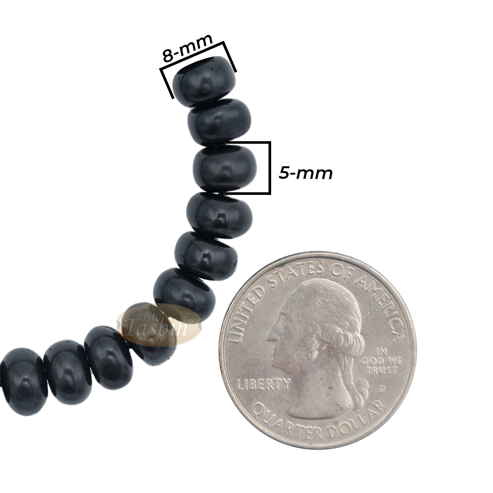 Small Black Kuka 33ct Tasbih Bracelet – Adjustable Handcrafted 5x8mm Short Barrel Genuine Seed Misbaha in Gift Box