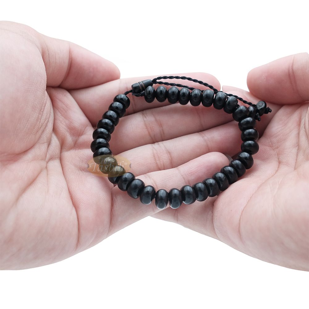 Small Black Kuka 33ct Tasbih Bracelet – Adjustable Handcrafted 5×8 mm Short Barrel Genuine Seed Misbaha in Gift Box