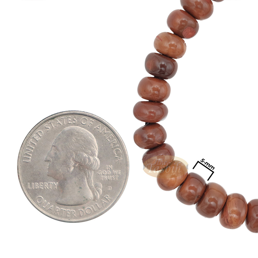 Small Kuka 33ct Tasbih Prayer Beads – Adjustable Handcrafted 5x8mm Short Barrel Genuine Natural Color Shiny Seed Rosary Beads in Gift Box