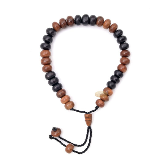 Mix Brown & Black Kuka 33ct Tasbih Bracelet – Adjustable Handcrafted 5×8 mm Short Barrel Genuine Seed Misbaha in Gift Box