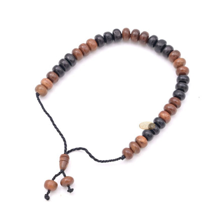 Mix Brown & Black Kuka 33ct Tasbih Bracelet – Adjustable Handcrafted 5×8 mm Short Barrel Genuine Seed Misbaha in Gift Box