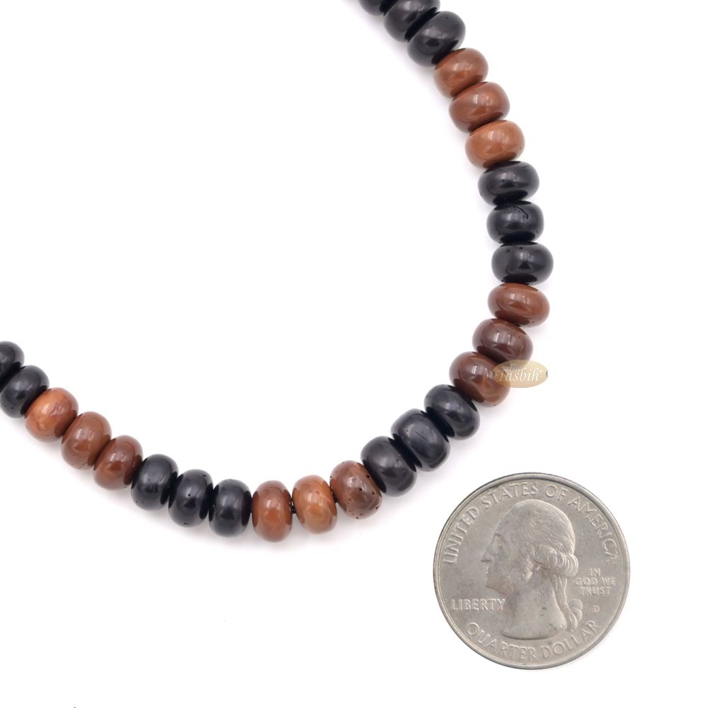 Mix Brown & Black Kuka 33ct Tasbih Bracelet – Adjustable Handcrafted 5×8 mm Short Barrel Genuine Seed Misbaha in Gift Box