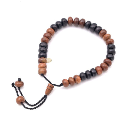 Mix Brown & Black Kuka 33ct Tasbih Bracelet – Adjustable Handcrafted 5×8 mm Short Barrel Genuine Seed Misbaha in Gift Box