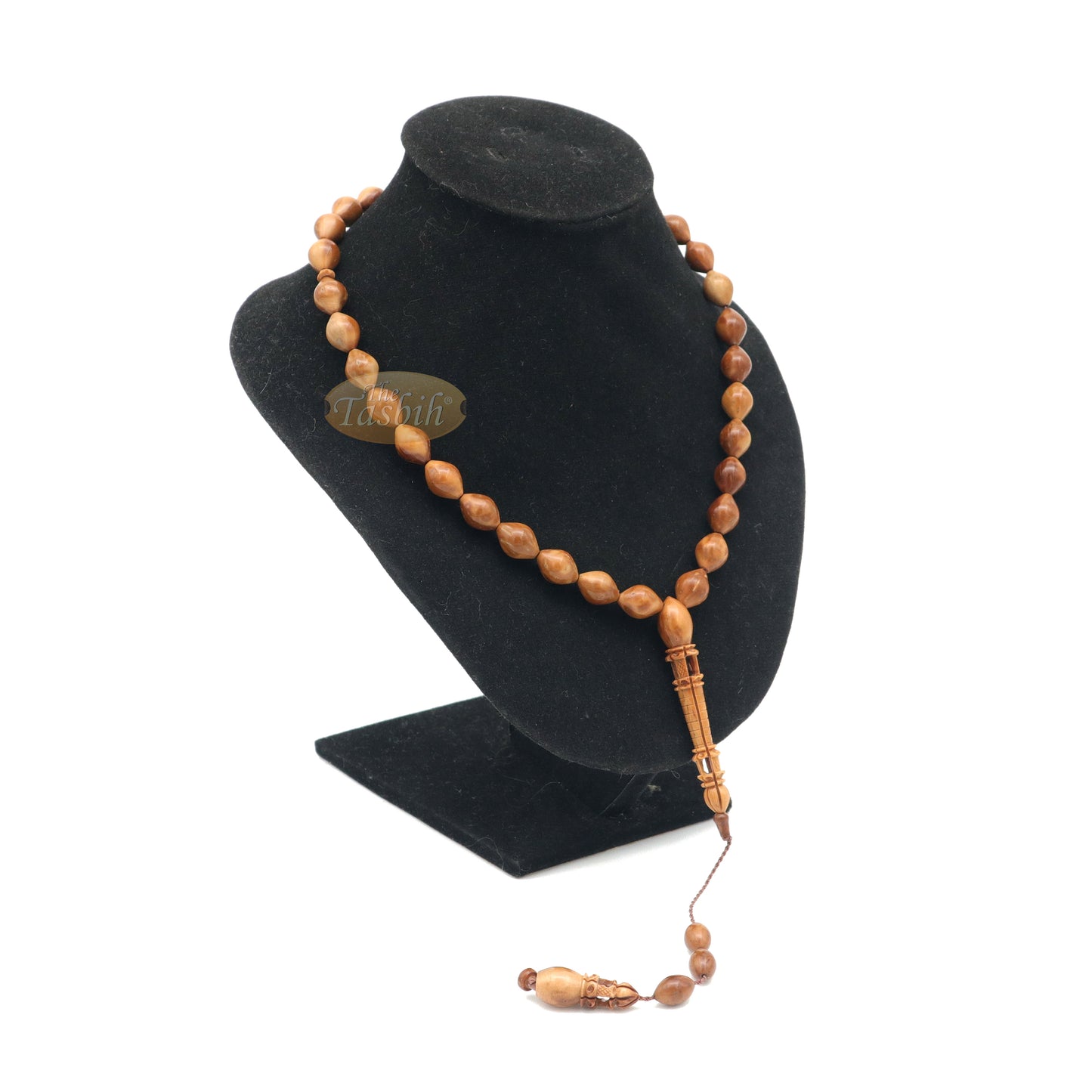 Kuka Tasbih - Handcrafted Sculptured Limited-Edition Minare Design 10x14 mm 33-Ct Oval Muslim Prayer Beads In Gift Box
